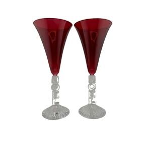 Cristal D'Arques Ruby Red Holiday Christmas Noel Champagne Glasses Set of 2